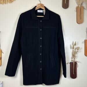 Black Dana Buchman 100% Wool Button Down Cardigan Size Medium
